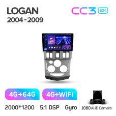 Штатная магнитола Teyes CC3 2k 4+64 Gb Renault Logan 1 2004-2009 9″