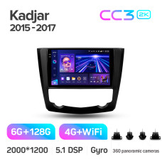 Штатная магнитола Teyes CC3 2k 6+128 Gb 360° Renault Kadjar 2015-2017 9″