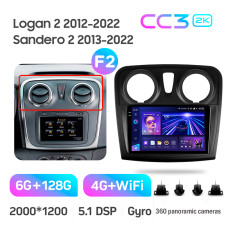 Штатная магнитола Teyes CC3 2k 6+128 Gb Renault Logan 2 2012-2022, Sandero 2 2013-2022 (F2) (B) 9″
