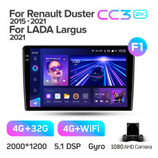 Штатная магнитола Teyes CC3 2k 4+32 Gb Renault Duster 2015-2021 / LADA Largus 1 2021 (F1) 9″