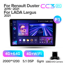 Штатная магнитола Teyes CC3 2k 4+64 Gb Renault Duster 2015-2021 / LADA Largus 1 2021 (F1) 9″