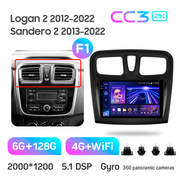 Штатна магнітола Teyes CC3 6+128 Gb з коловим оглядом 360° Renault Logan 2 2012-2022 Sandero 2 2013-2022 (F1) (A) 9