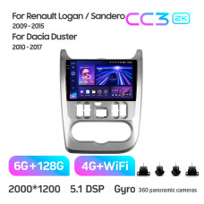 Штатная магнитола Teyes CC3 2k 6+128 Gb 360° Renault Logan 1 2010-2016 (CAN BUS) 9″