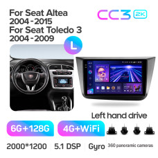 Штатна магнітола Teyes CC3 6+128 Gb з коловим оглядом 360° Seat Altea 5P (Left hand drive) 2004-2015 9" 2k