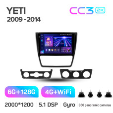 Штатная магнитола Teyes CC3 2k 6+128 Gb 360° Skoda Yeti 5L 2009-2014 10″