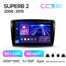Штатная магнитола Teyes CC3 2k 6+128 Gb 360° Skoda Superb 2 B6 2008-2015 10″