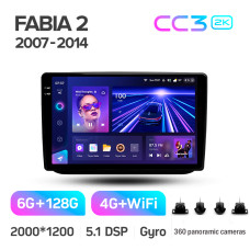Штатная магнитола Teyes CC3 2k 6+128 Gb 360° Skoda Fabia 2 2007-2014 10″