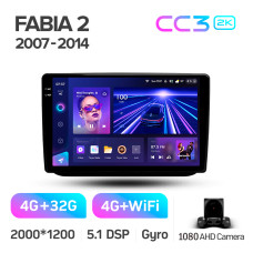 Штатная магнитола Teyes CC3 2k 4+32 Gb Skoda Fabia 2 2007-2014 10″