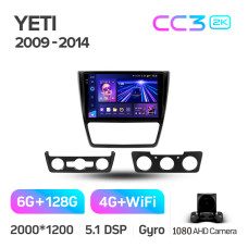 Штатная магнитола Teyes CC3 2k 6+128 Gb Skoda Yeti 5L 2009-2014 10″
