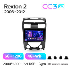 Штатная магнитола Teyes CC3 2k 6+128 Gb 360° SsangYong Rexton Y250 2 2006-2012 10″