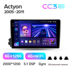 Штатна магнітола Teyes CC3 6+128 Gb з коловим оглядом 360° SsangYong Actyon C100 2005-2011 9" 2k