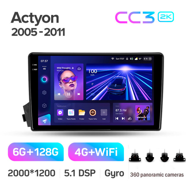 Штатная магнитола Teyes CC3 2k 6+128 Gb 360° SsangYong Actyon C100 2005-2011 9″
