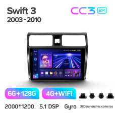Штатная магнитола Teyes CC3 2k 6+128 Gb 360° Suzuki Swift 3 2003-2010 10″
