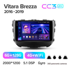 Штатная магнитола Teyes CC3 2k 6+128 Gb 360° Suzuki Vitara Brezza 2016-2019 9″