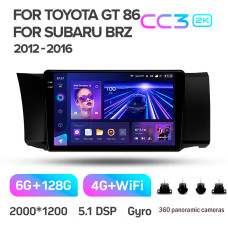 Штатная магнитола Teyes CC3 2k 6+128 Gb 360° Toyota GT86 / Subaru BRZ (Left hand drive) 2012-2016 9″