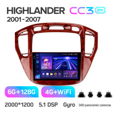 Штатная магнитола Teyes CC3 2k 6+128 Gb 360° Toyota Highlander 1 XU20 2001-2007 9″