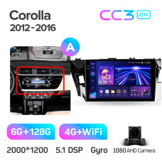 Штатная магнитола Teyes CC3 2k 6+128 Gb Toyota Corolla 11 2012-2016 (A) 10″