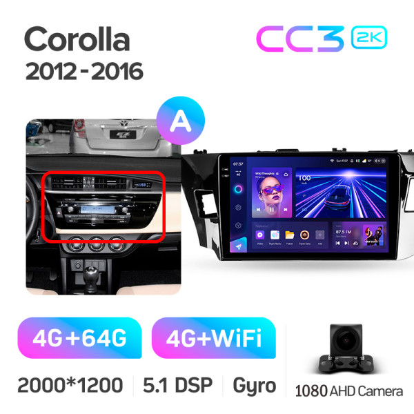 Штатная магнитола Teyes CC3 2k 4+64 Gb Toyota Corolla 11 2012-2016 (A) 10″