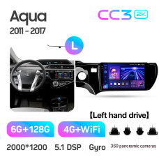 Штатна магнітола Teyes CC3 6+128 Gb з коловим оглядом 360° Toyota Aqua (Left hand drive) 2011-2017 9" 2k