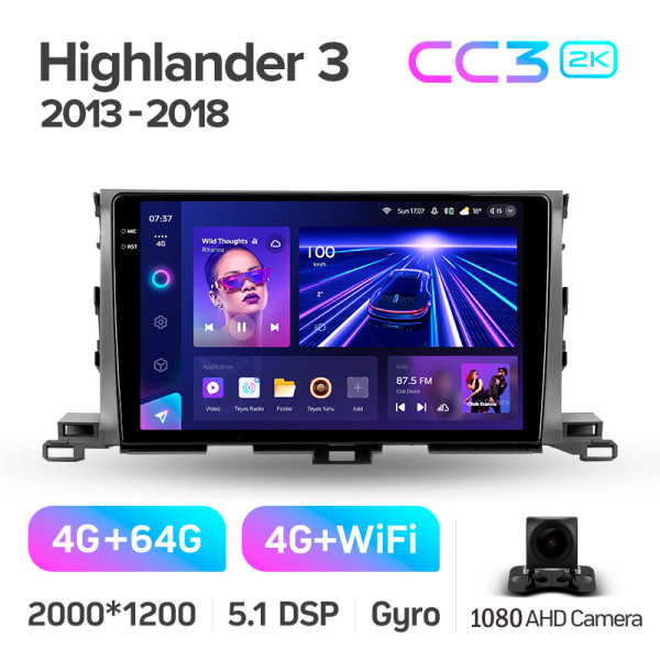 Штатная магнитола Teyes CC3 2k 4+64 Gb Toyota Highlander 3 XU50 2013-2018 10″