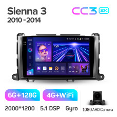 Штатная магнитола Teyes CC3 2k 6+128 Gb Toyota Sienna 3 XL30 2010-2014 9″