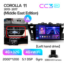 Штатная магнитола Teyes CC3 2k 4+32 Gb Toyota Corolla 11 Middle East 2013-2017 (A) 10″