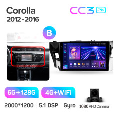Штатная магнитола Teyes CC3 2k 6+128 Gb Toyota Corolla 11 2012-2016 (B) 10″