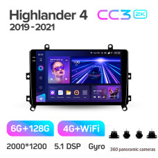 Штатная магнитола Teyes CC3 2k 6+128 Gb 360° Toyota Highlander 4 XU70 2019-2021 9″