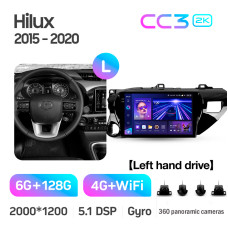 Штатная магнитола Teyes CC3 2k 6+128 Gb 360° Toyota Hilux Pick Up AN120 2015-2020 10″