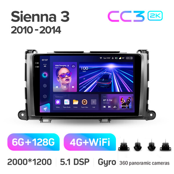 Штатна магнітола Teyes CC3 6+128 Gb з коловим оглядом 360° Toyota Sienna 3 XL30 2010 - 2014 9
