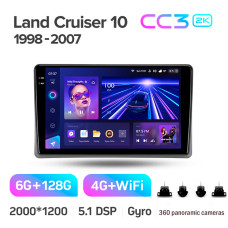 Штатна магнітола Teyes CC3 6+128 Gb з коловим оглядом 360° Toyota Land Cruiser 10 J100 100 1998-2007 9" 2k