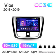 Штатна магнітола Teyes CC3 6+128 Gb з коловим оглядом 360° Toyota Vios Yaris L 2016-2019 10" 2k
