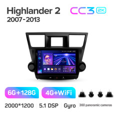 Штатная магнитола Teyes CC3 2k 6+128 Gb 360° Toyota Highlander 2 XU40 2007-2013 (F2) 10″