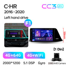Штатная магнитола Teyes CC3 2k 4+64 Gb Toyota C-HR (1 Din) 2016-2020 (F1) 9″