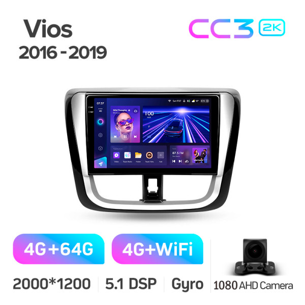 Штатная магнитола Teyes CC3 2k 4+64 Gb Toyota Vios, Yaris L 2016-2019 10″