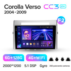 Штатная магнитола Teyes CC3 2k 6+128 Gb 360° Toyota Corolla Verso AR10 2004-2009 (F2) 9″