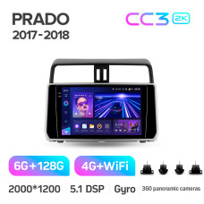 Штатная магнитола Teyes CC3 2k 6+128 Gb 360° Toyota Land Cruiser Prado 150 2018-2020 10″