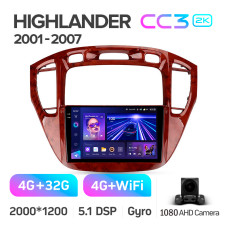Штатная магнитола Teyes CC3 2k 4+32 Gb Toyota Highlander 1 XU20 2001-2007 9″