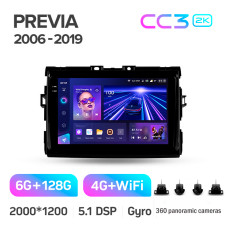 Штатна магнітола Teyes CC3 6+128 Gb з коловим оглядом 360° Toyota Previa XR50 2006 - 2019 9" 2k