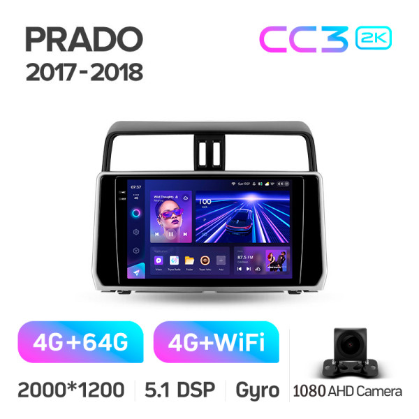 Штатная магнитола Teyes CC3 2k 4+64 Gb Toyota Land Cruiser Prado 150 2018-2020 10″