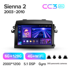 Штатная магнитола Teyes CC3 2k 6+128 Gb 360° Toyota Sienna 2 XL20 2003-2010 9″