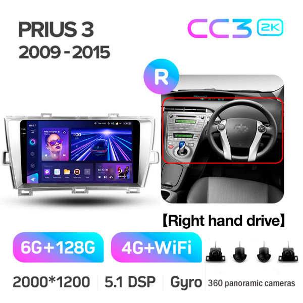 Штатна магнітола Teyes CC3 6+128 Gb з коловим оглядом 360° Toyota Prius XW30 2009-2015 9
