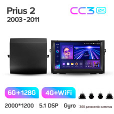 Штатная магнитола Teyes CC3 2k 6+128 Gb 360° Toyota Prius XW20 2 2003-2011 (F1) 9″