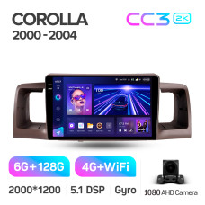 Штатная магнитола Teyes CC3 2k 6+128 Gb Toyota Corolla E130 E120 2000-2004 9″