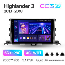 Штатная магнитола Teyes CC3 2k 6+128 Gb 360° Toyota Highlander 3 XU50 2013-2018 10″