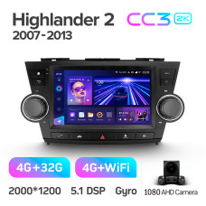 Штатная магнитола Teyes CC3 2k 4+32 Gb Toyota Highlander 2 XU40 2007-2013 (F3) 9″