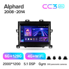 Штатна магнітола Teyes CC3 6+128 Gb з коловим оглядом 360° Toyota Alphard H20 2008-2014 9" 2k