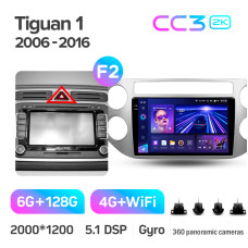 Штатная магнитола Teyes CC3 2k 6+128 Gb 360° Volkswagen Tiguan 1 NF 2006-2017 (F2) 9″