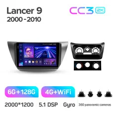 Штатна магнітола Teyes CC3 6+128 Gb з коловим оглядом 360° Mitsubishi Lancer 9 CS 2000-2010 9" 2k